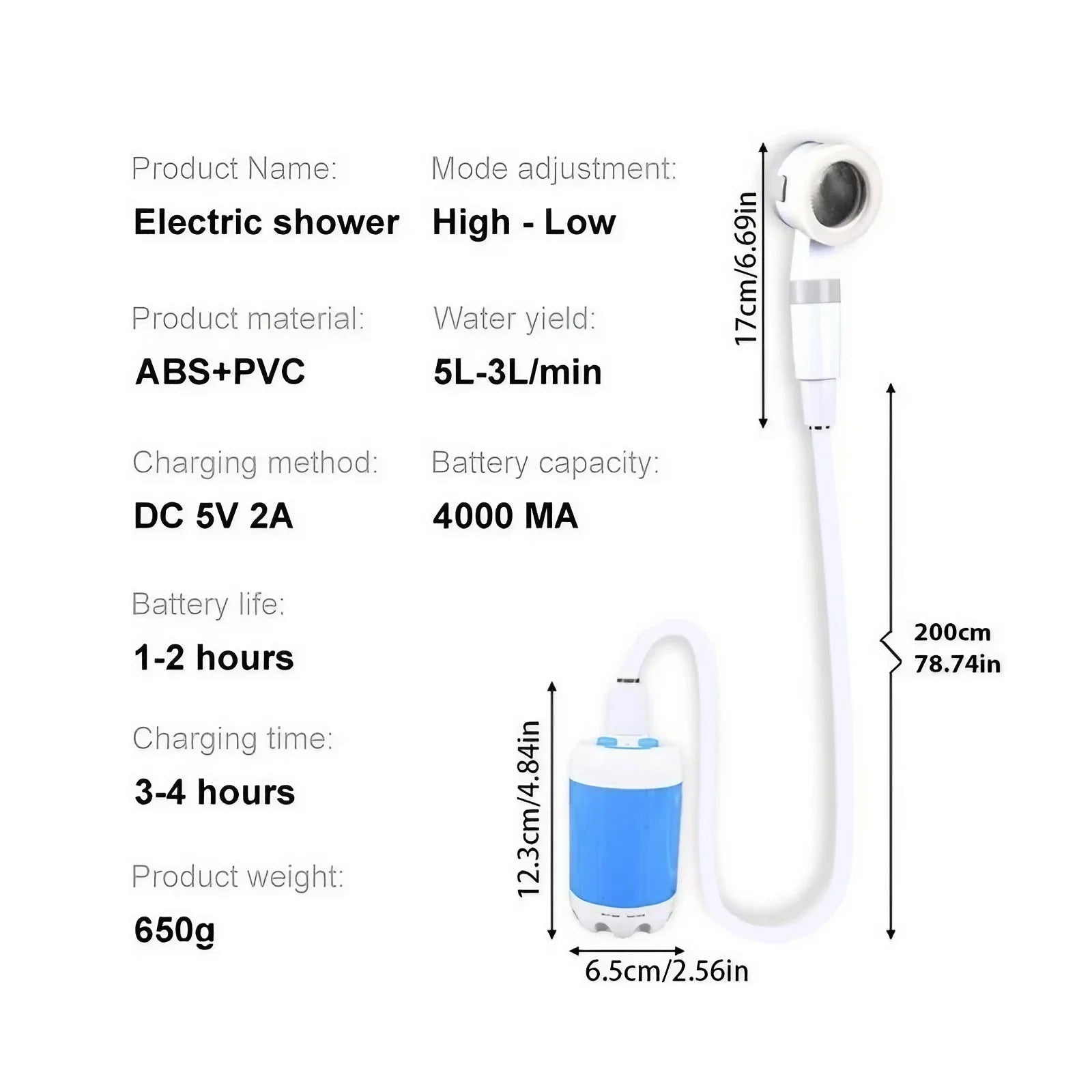 Portable Rechargeable Outdoor Shower, Handheld Compact Design, Gentle Shower Stream for Car Washing, Flower Watering, Bathing 