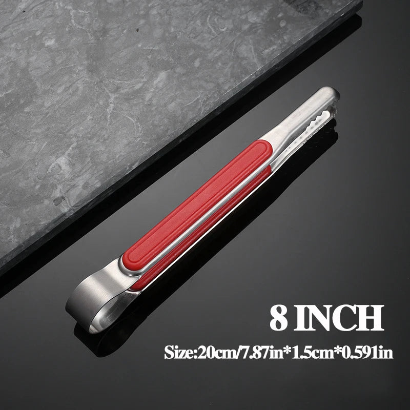Pince de cuisine en acier inoxydable, poignée rouge ou noire