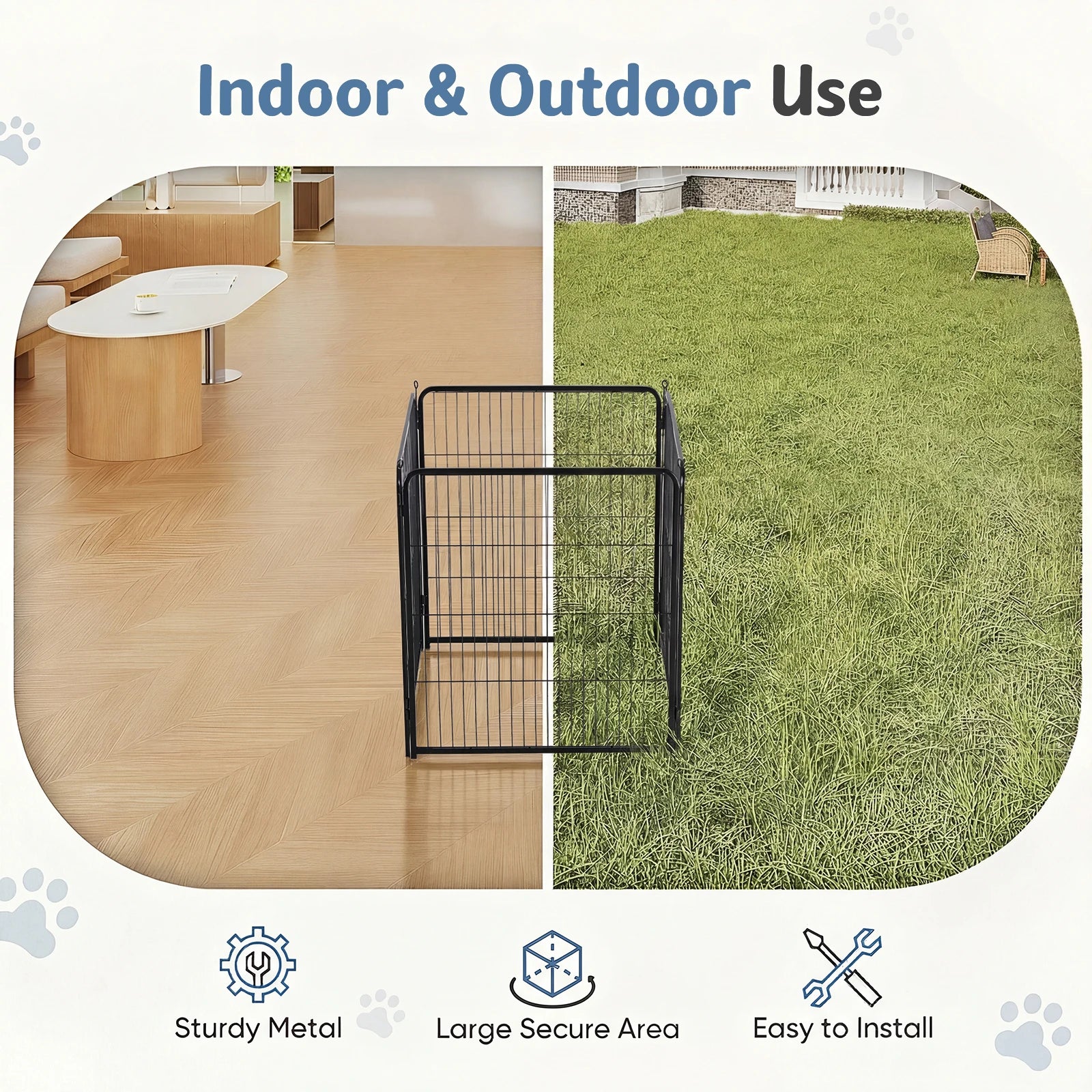 Foldable Metal Dog Playpen with Door for Indoor & Outdoor Use