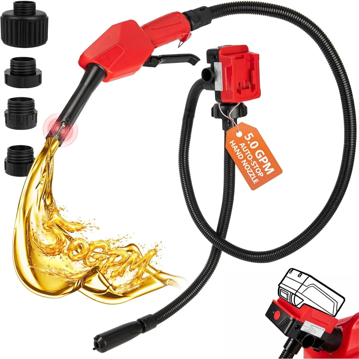 Cordless Fuel Transfer Pump 5GPM with Auto-Stop and 51" Hose