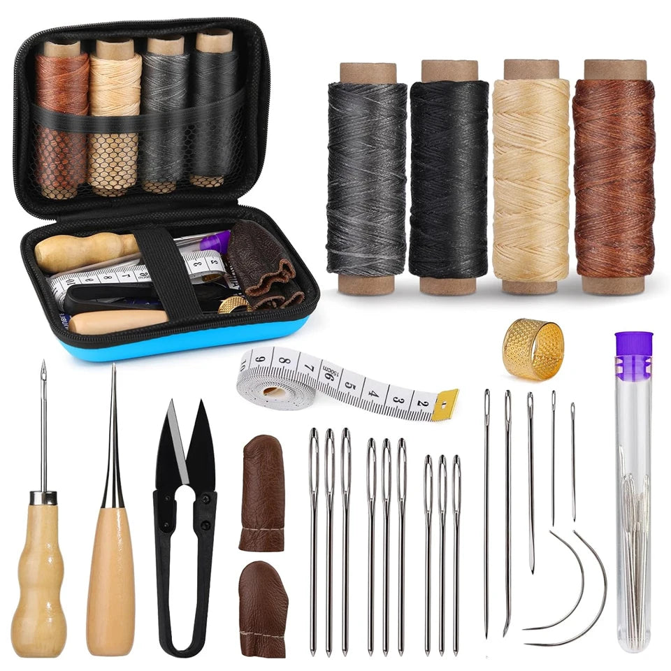 Leather Stitching Kit with Awl, Needles & 30m Waxed Thread