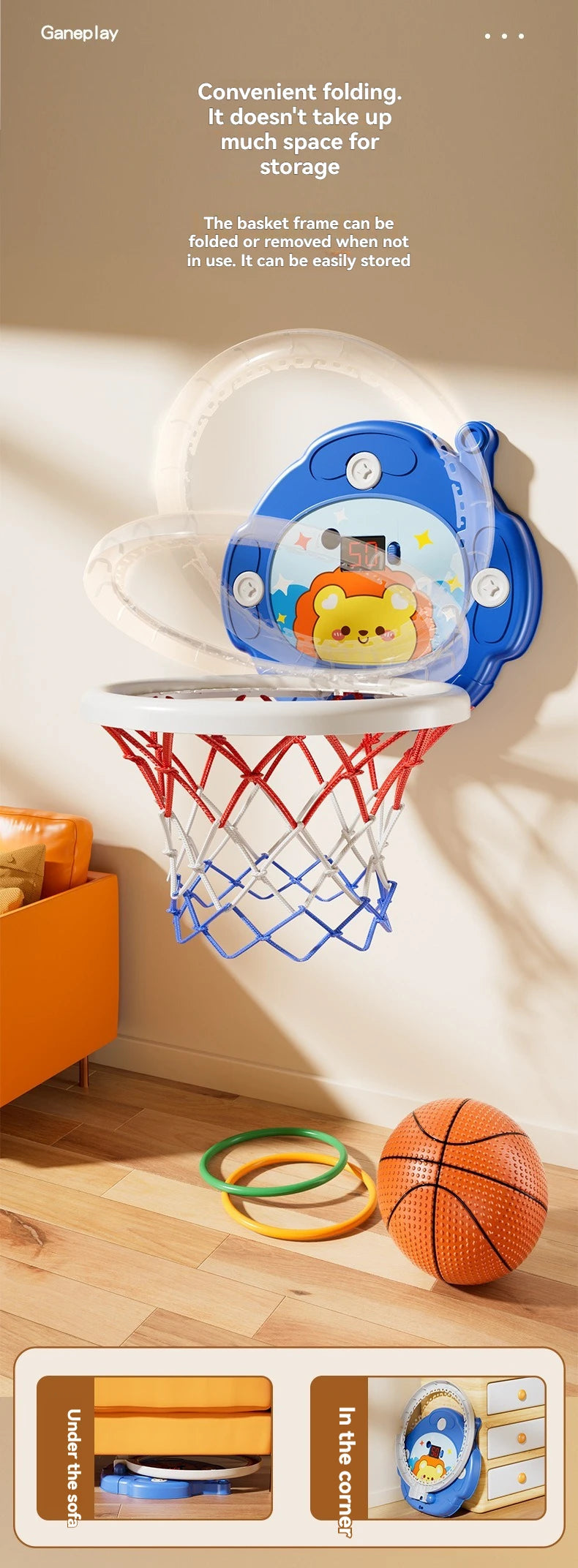 2025 New Children's Basketball Frame Indoor Shooting Hanging Baby Basketball Stand 1-5 Year Old Baby Home Ball Toy No Punching 