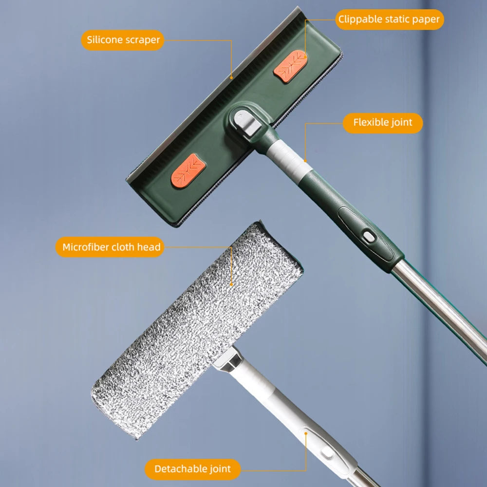 72-226CM Extended Window Cleaning Tool Glass Cleaner Mop with Silicone Scraper Window Cleaning Brush Household Cleaning Tools 