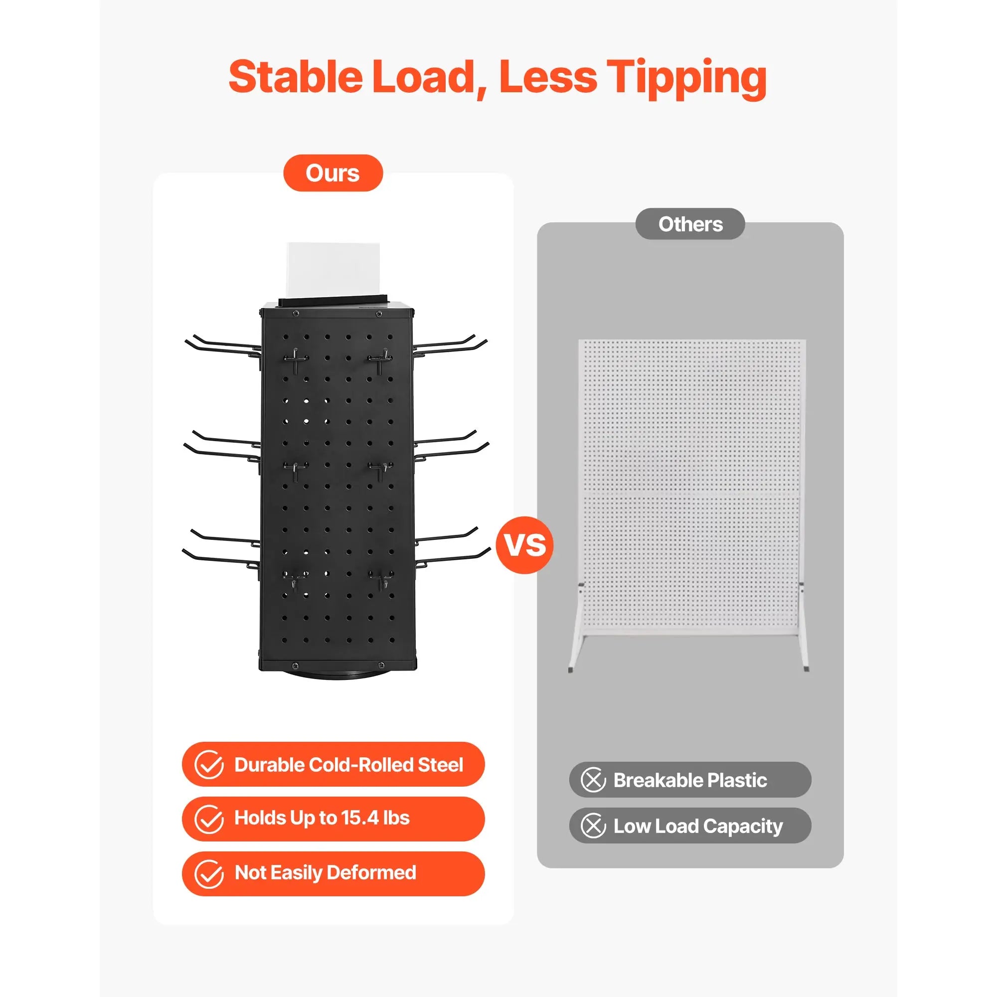 Support ROTATEUR SucceBuy - Panneau d’affichage rotatif à 4 côtés avec sélecteur en pegboard, présentoir à socles rotatifs avec 24 crochets pour magasin de bijoux et boutique de vente au détail