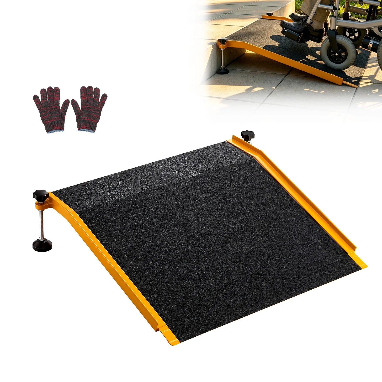 SucceBuy 26x31in Aluminum Door Threshold Ramp 400 lbs Non-Slip Wheelchair Curb Ramps with Adjustable Height for Doorways Carts