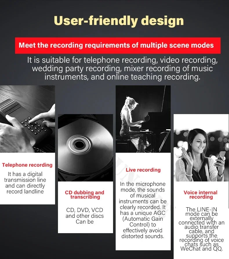 Voice Activation Recorder Dual-Core Ai Noise-Reducing Digital Recording Device STTWUNAKE 