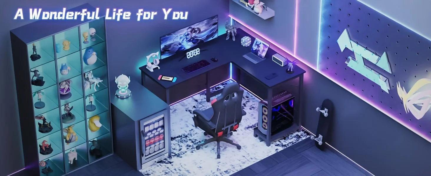 L-Shaped 50 Inch Wooden Office Desk with CPU Shelf