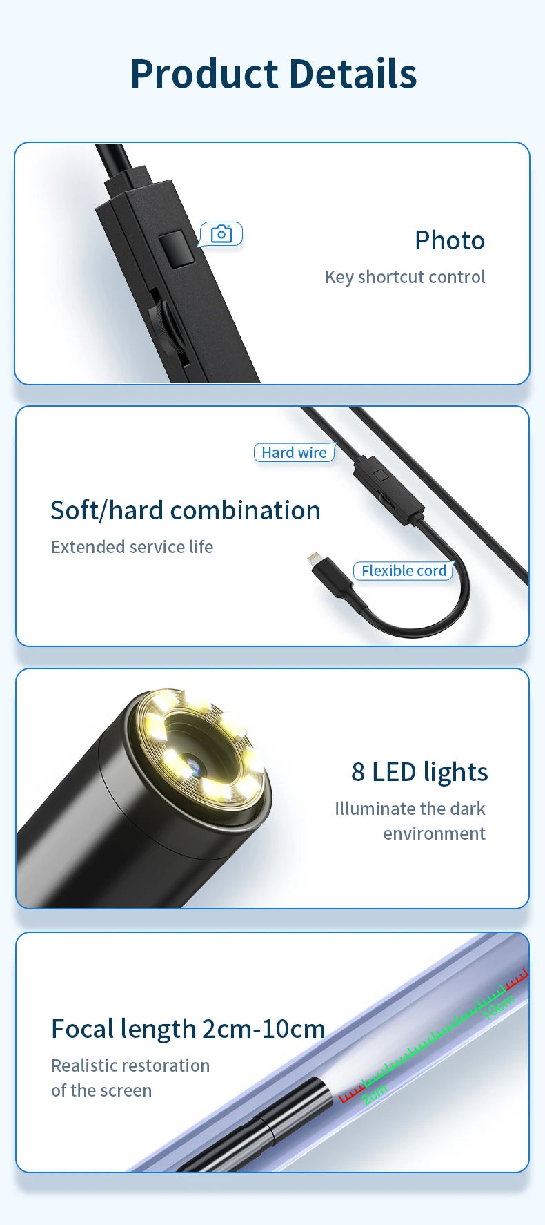 2MP Endoscope Camera 8mm for iPhone and Android, Dual Lens