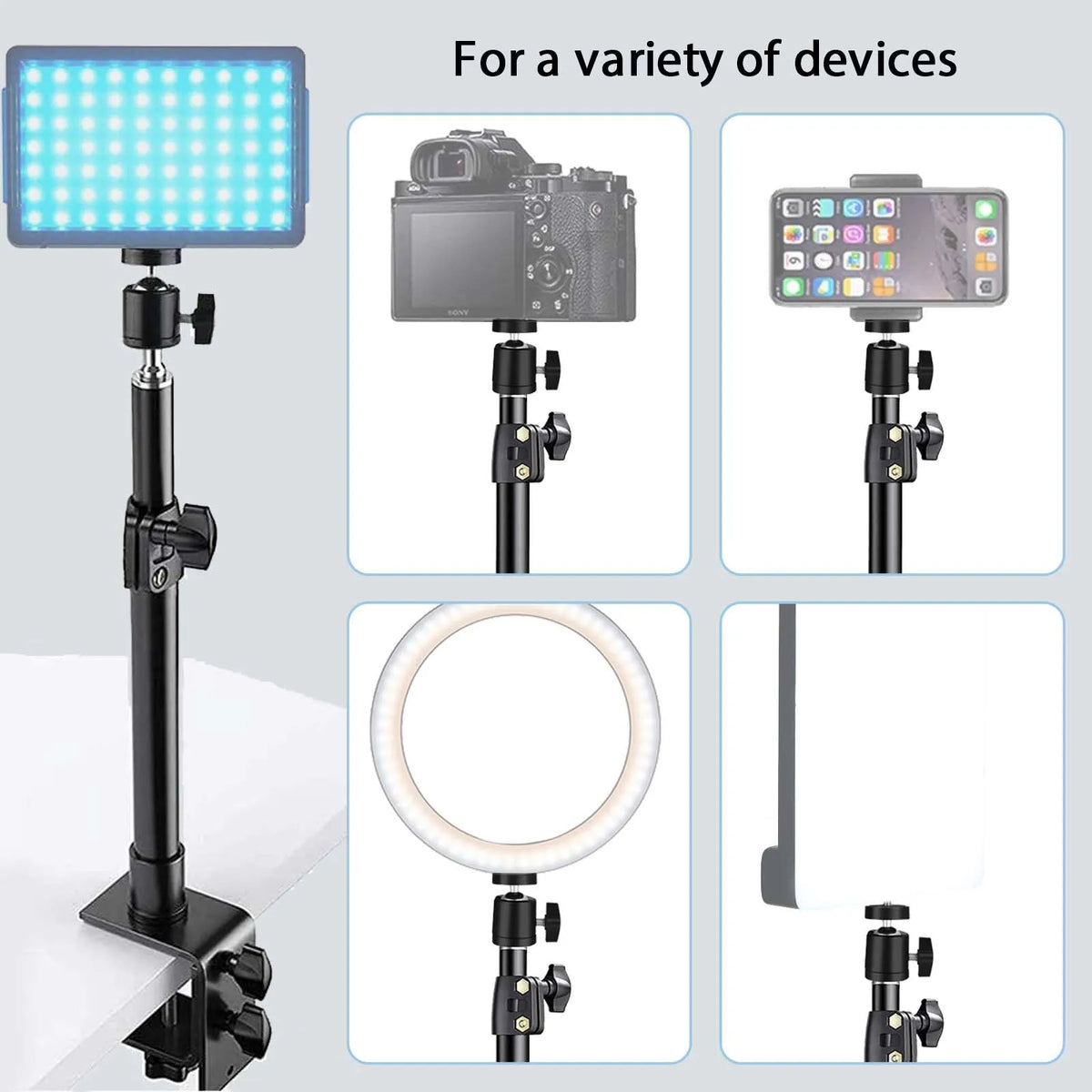 Desk Clamp Camera & Light Stand, 35–60 cm