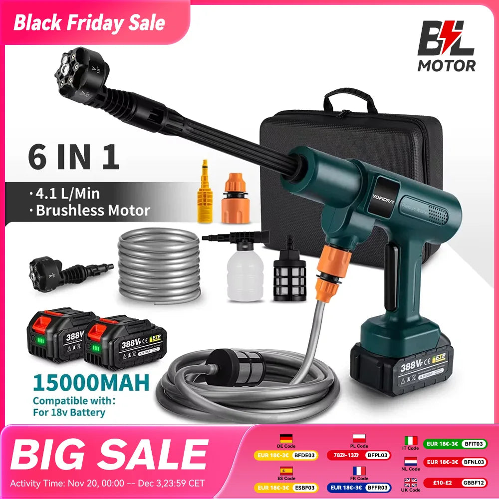 Brushless Electric High Pressure Water Spray Gun 3500W for Makita Battery