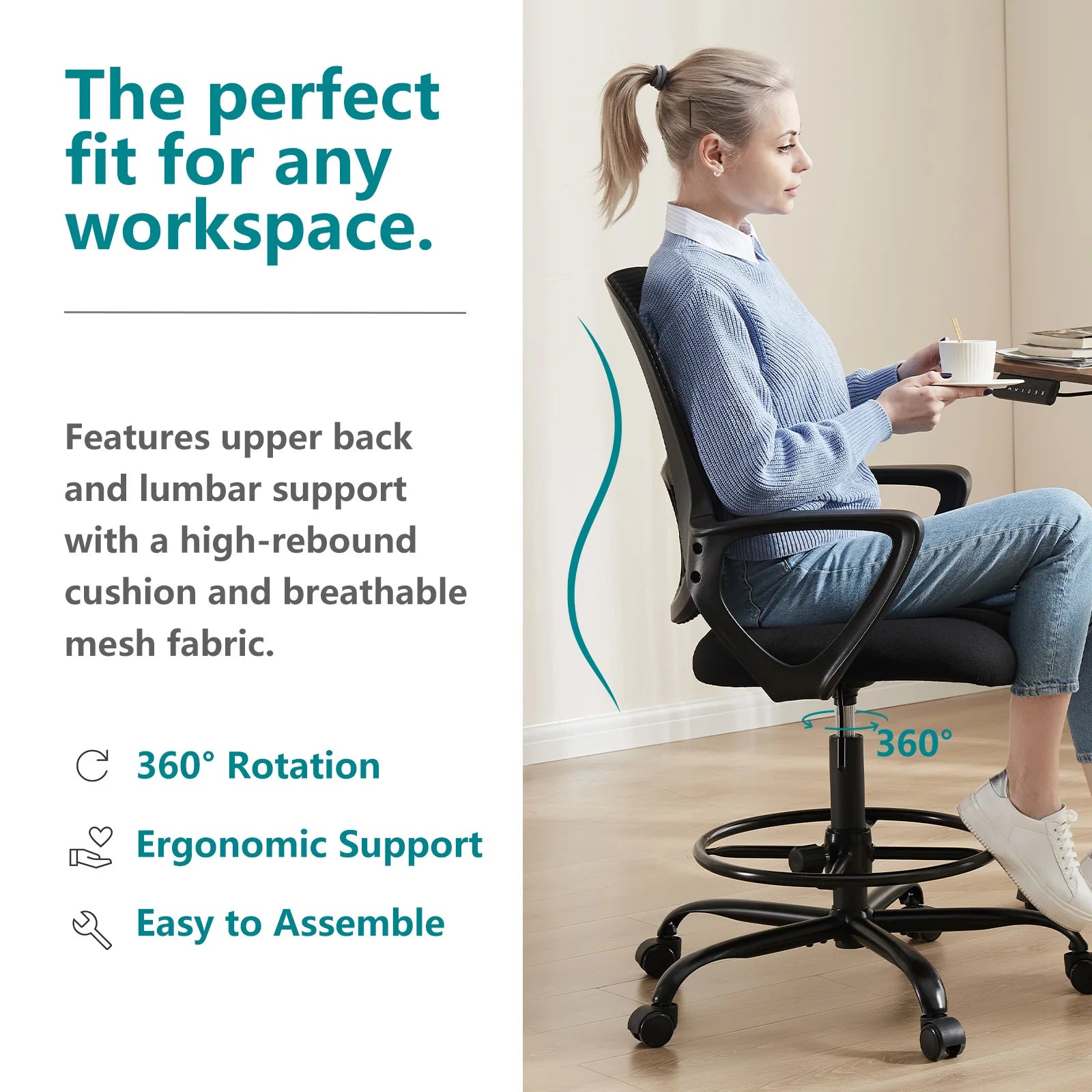 Ergonomic Mesh Office Chair with Lumbar Support & Adjustable Height
