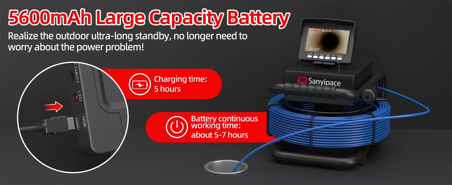 Rioolinspectiecamera 17mm LED Endoscoop met 4,3" Scherm en DVR