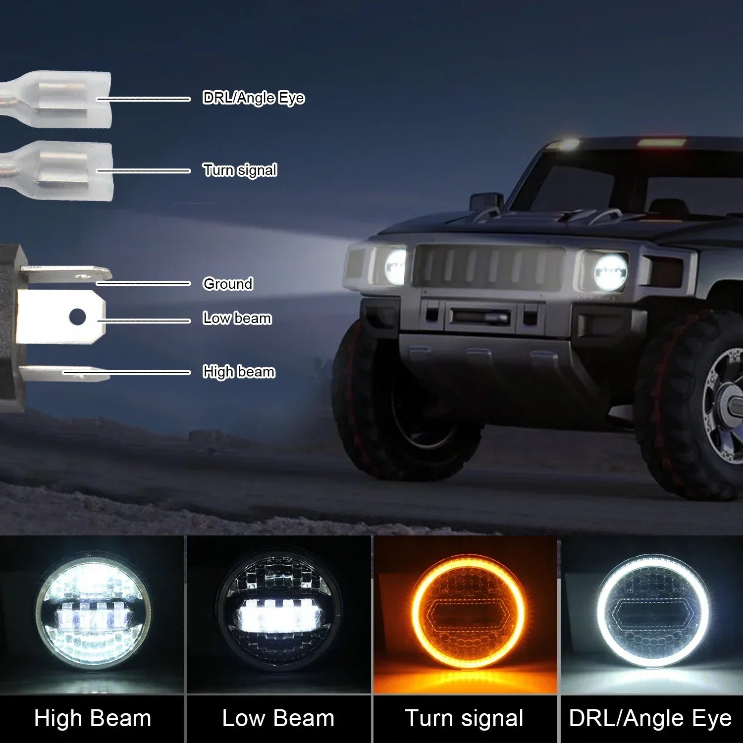 2PCS 7 inch LED Round Headlight DRL Round 7'' Car Moto Light with Yellow & White Angel Eye for Jeep Wrangler Harley Lada Niva