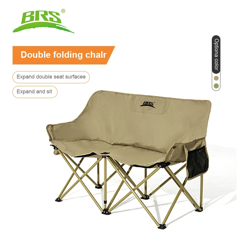 Double Camping Chair for Two with Storage Bags and Backrest