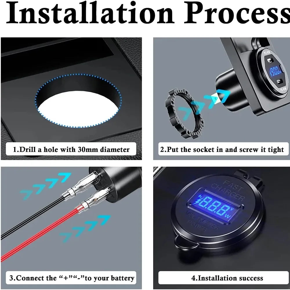 83W 12V USB Outlet Laptop Charger 65W USB-C PD3.0 & 18W QC3.0 Multi Car USB Port Socket Waterproof with Power Switch For RV Car