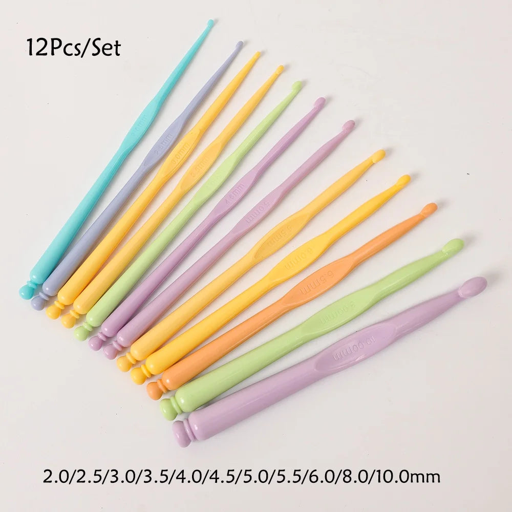 Coloured Plastic Crochet Hooks, 12 Sizes