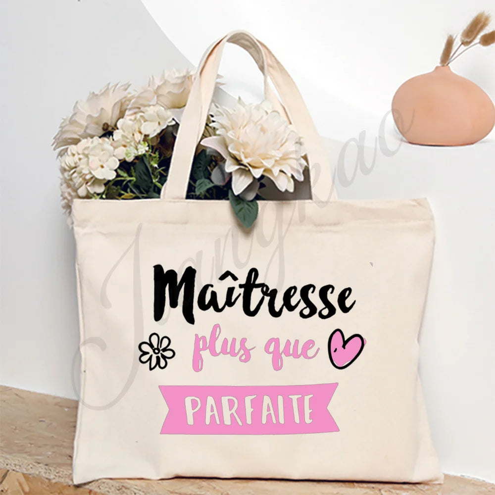 Thank You Teacher Stampa Francese Borsa a Spalla Donna Borsa in Tela Borse da Shopping Borse Femminili Borsa Riutilizzabile Migliori Regali per Maitresse