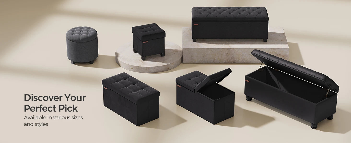 Velvet Storage Ottoman Bench 30" Foldable with Hidden Storage