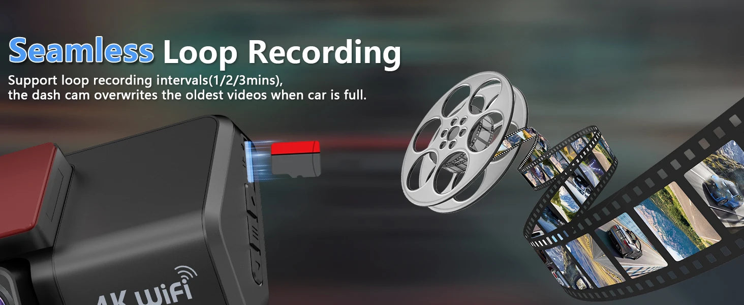 4K Front & Rear Dash Cam with WiFi, Night Vision & Parking Monitor