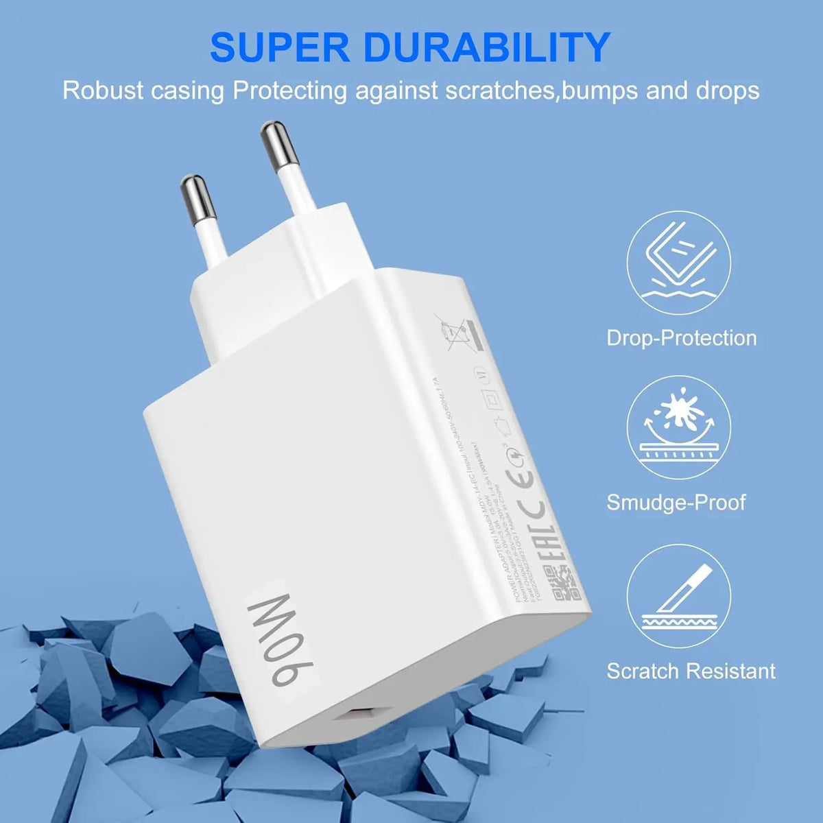 90W EU Wall Charger for Xiaomi, Redmi and POCO with Type-C Cable
