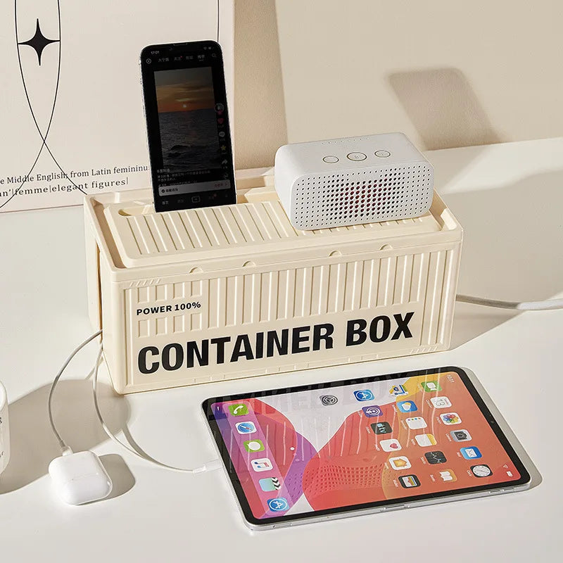Cable Management Box with Phone Stand Lid