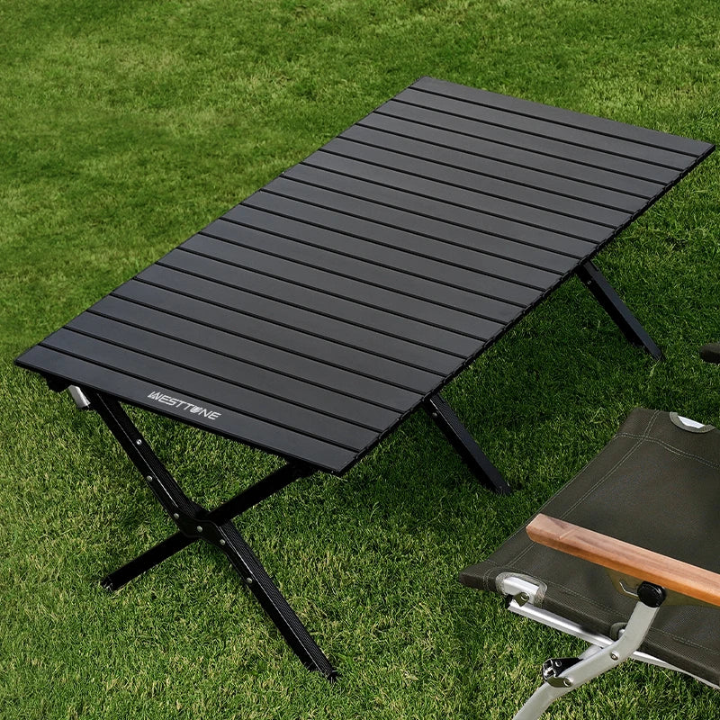 Aluminum Folding Camping Table for 6, Roll-Up Outdoor Use