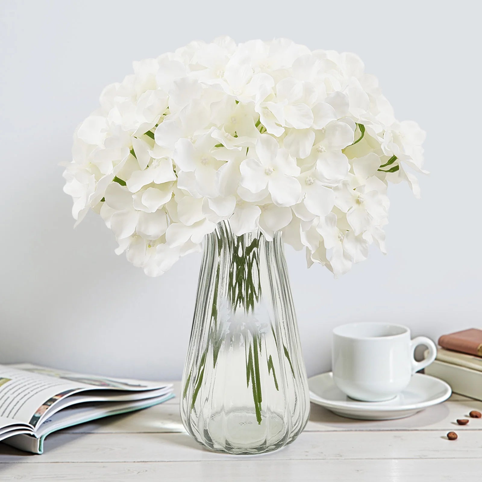 SucceBuy Artificial Flowers Real Looking White Silk Fake Hydrangea Bulk Faux Bridal Shower with Stem for DIY Wedding Bouquets