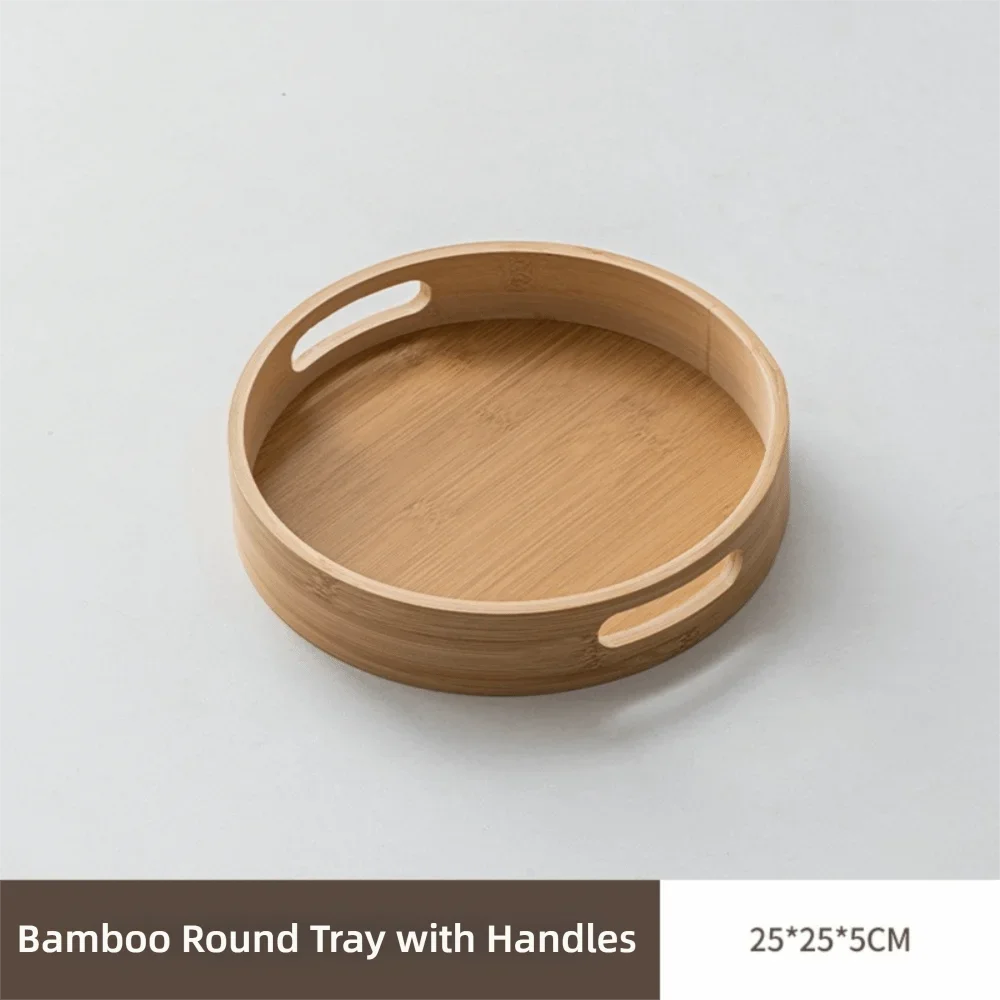 Round Wooden Serving Tray with Handle, 25 to 40 cm