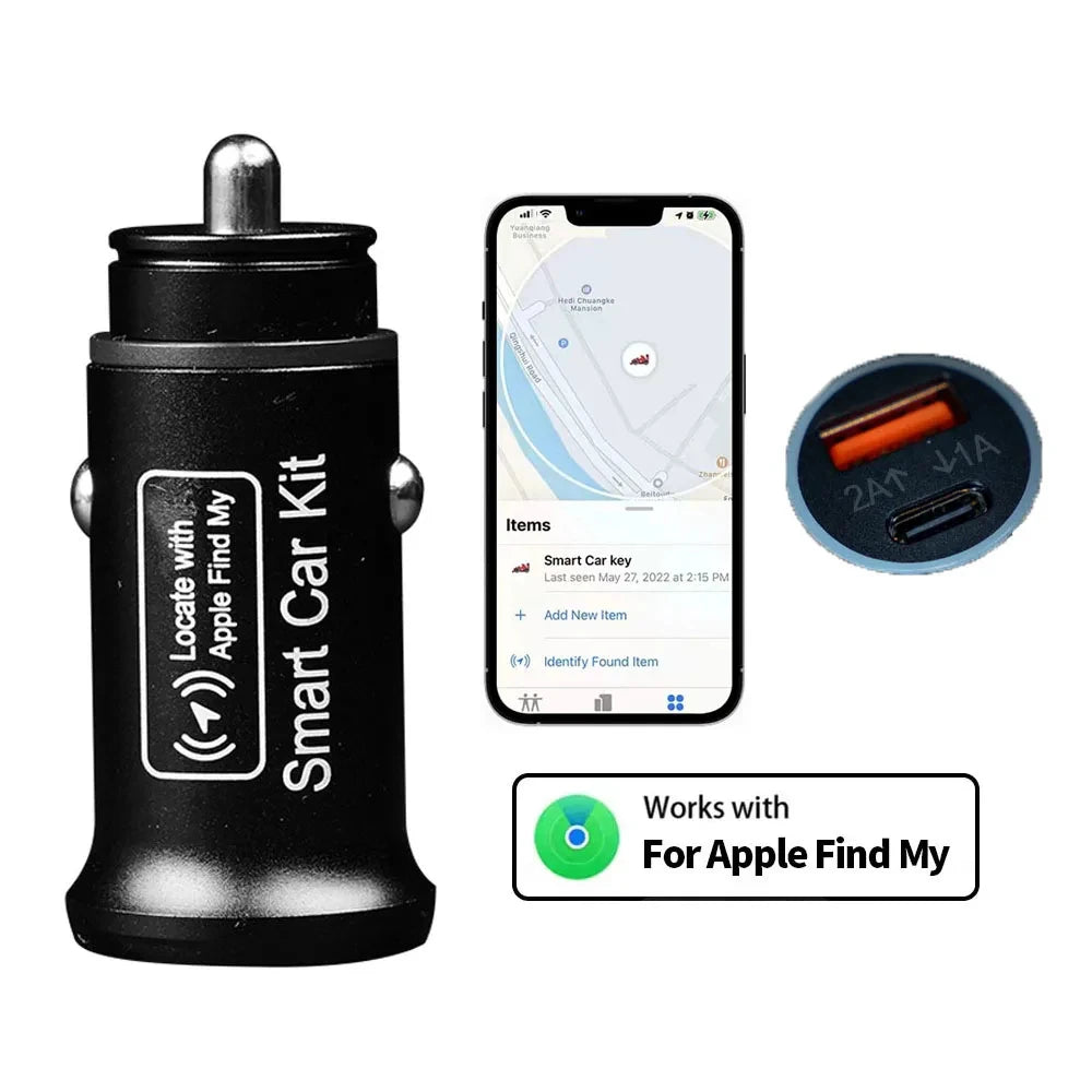 Universal Mini Car Charger Cigarette Lighter USB Type-C Adapter Hidden GPS Locator Track For IOS Apple System Find My
