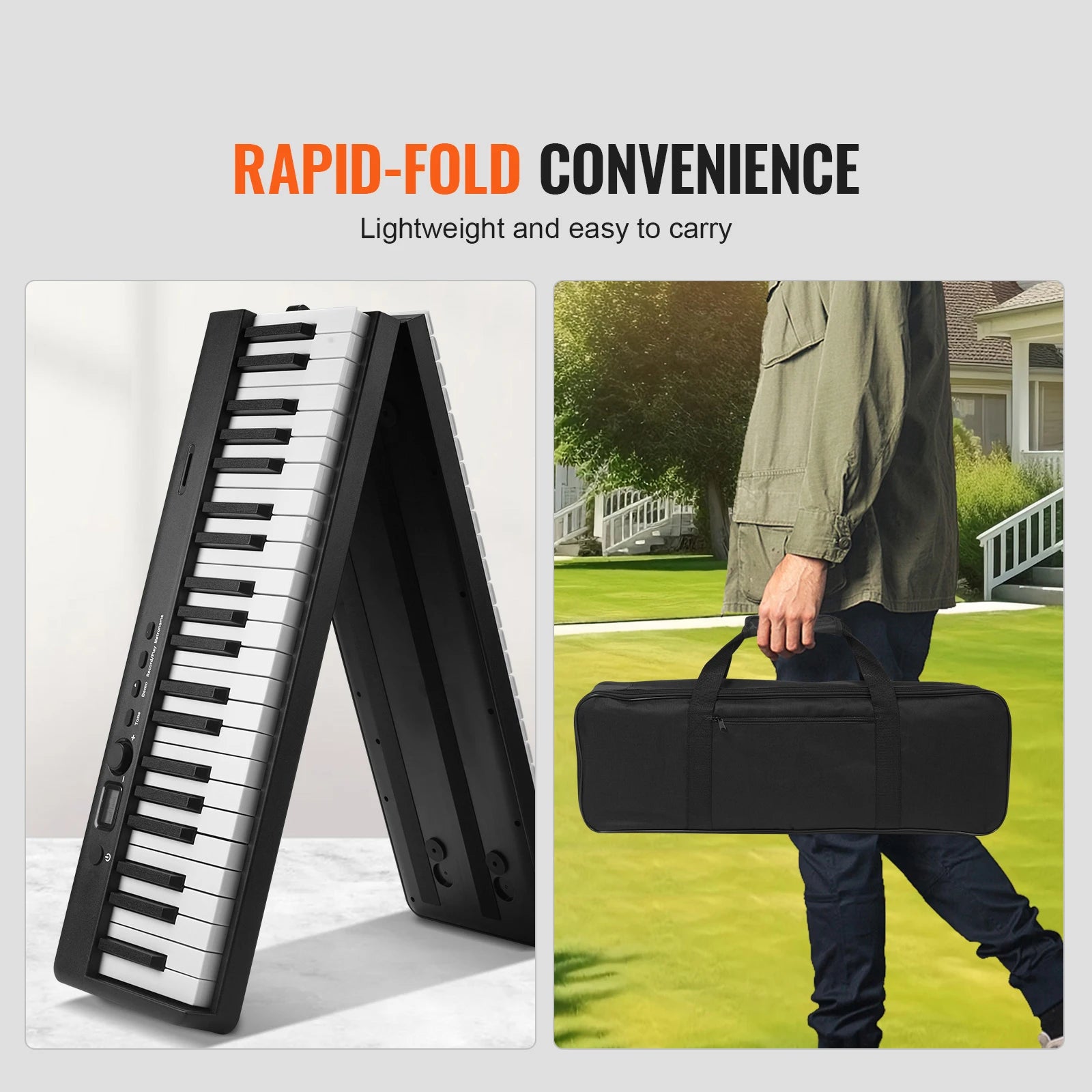 SucceBuy 88 Key Folding Keyboard Piano Bluetooth, MIDI Portable Electronic Digital Foldable Piano Rechargeable for Beginners Use