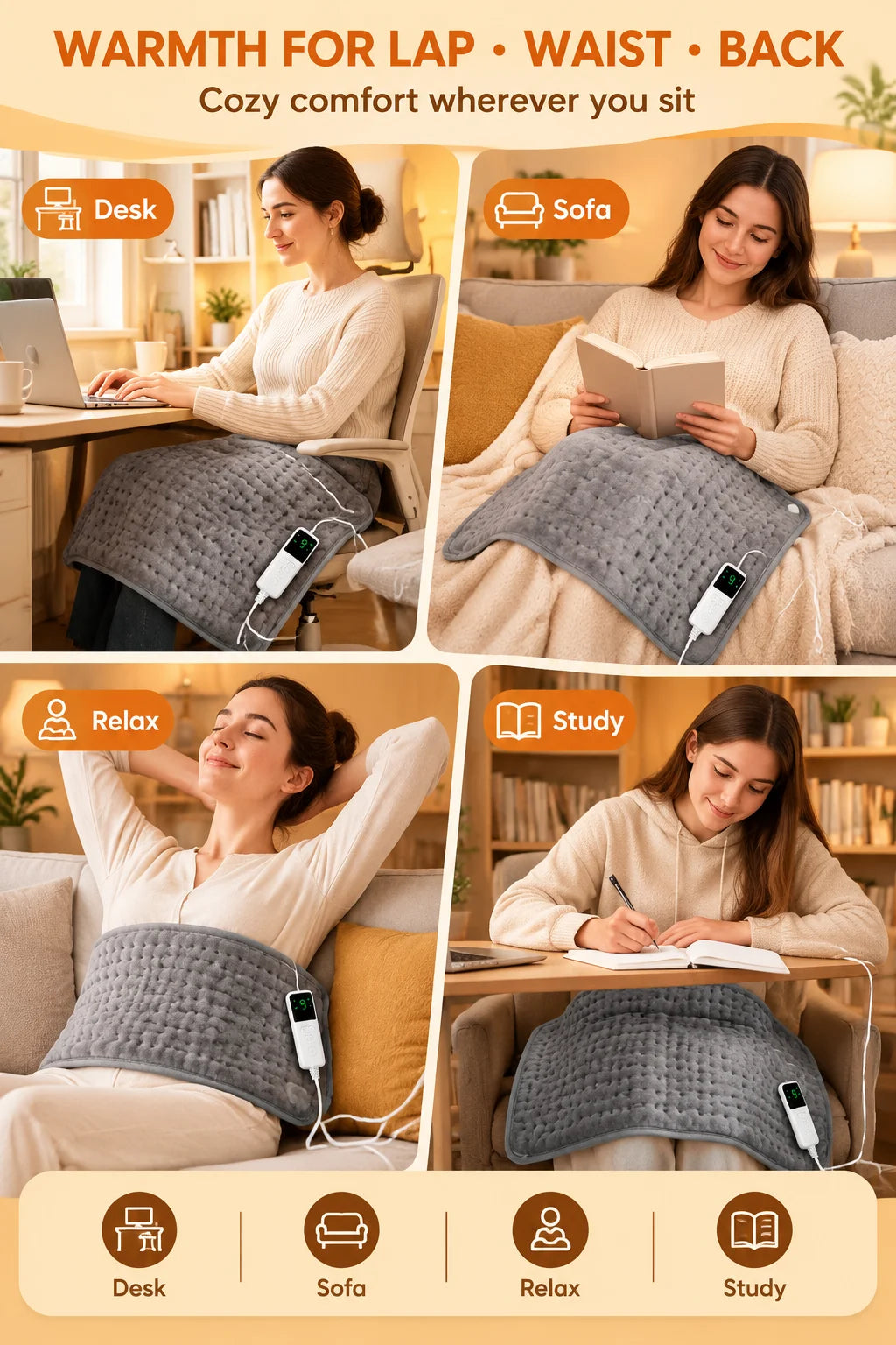 Electric Heating Pad with 10 Heat Levels and 3 Timers