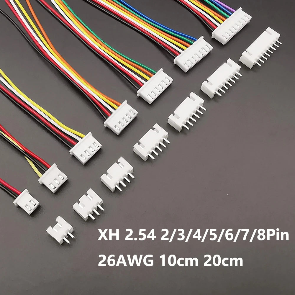 5Sets JST XH2.54 XH 2.54mm Wire Cable Connector 2/3/4/5/6/7/8 Pin Male and Female Plug Socket 10cm 20cm Wire Length 26AWG 