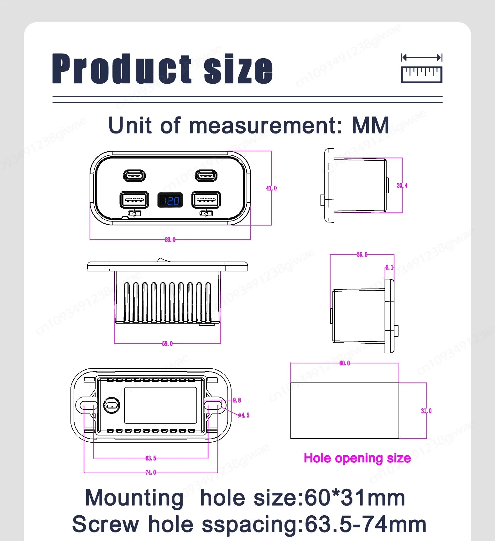NOVO Carregador de Parede com 4 Portas USB 12-24V para RV, Carregamento Rápido para Carro, Duplo PD3.0 e Duplo QC3.0, Acessórios para Autocarro, Barco e Camião