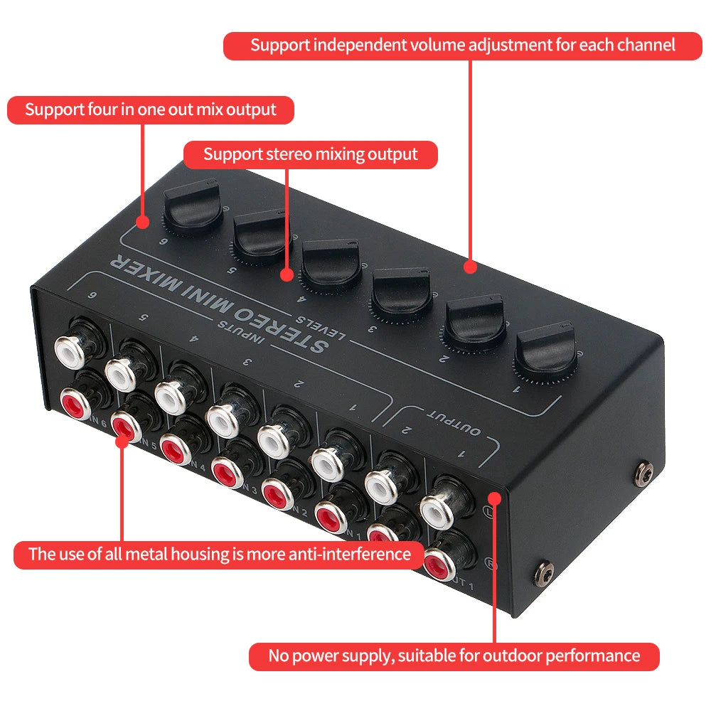 Passive Stereo Mixer - Four or Six Channels