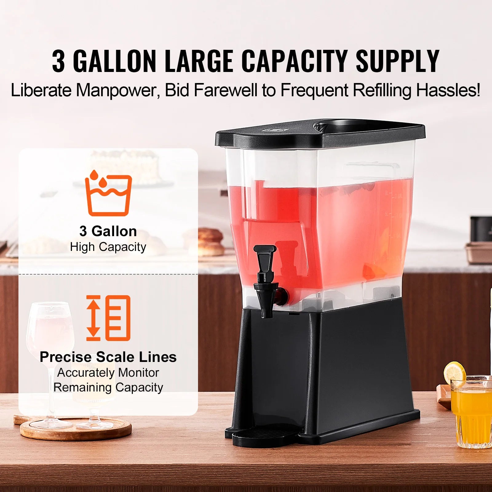 3 Gallon Beverage Dispenser with Stand, Spigot & Lid