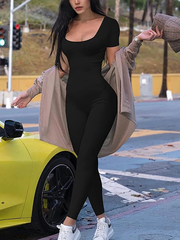 Women's Short-Sleeve Fitted Jumpsuit