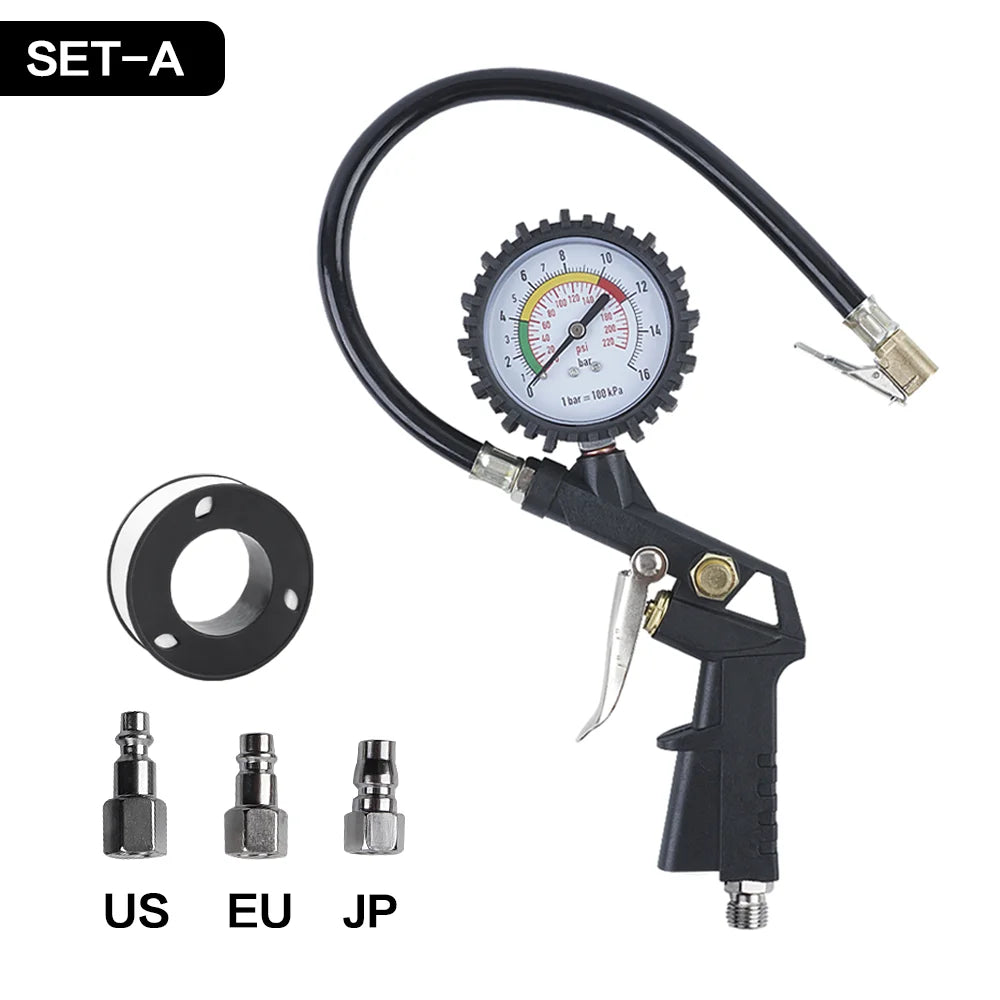 Tire Pressure Gun 0-16Bar/0-220PSI Pressure Gauge, Tire Pressure Measuring Tool, Inflatable/Deflated, Inflation Pump Accessories