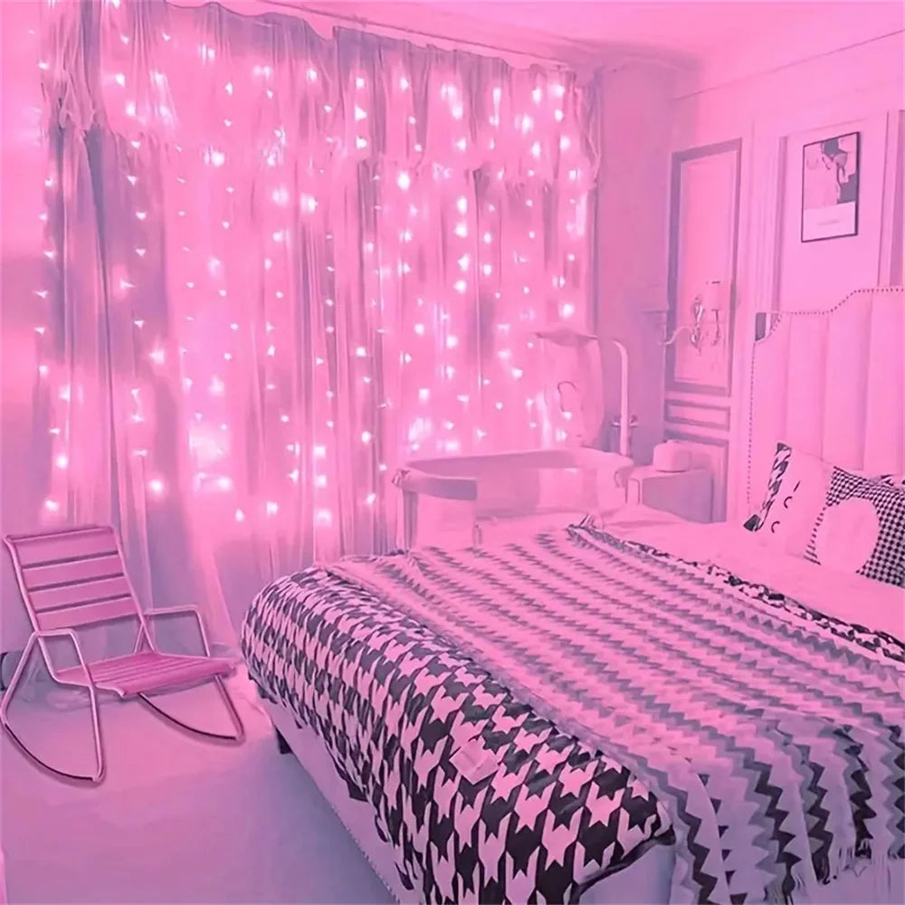 Cortina de luzes LED decorativas USB, 8 modos, vários tamanhos