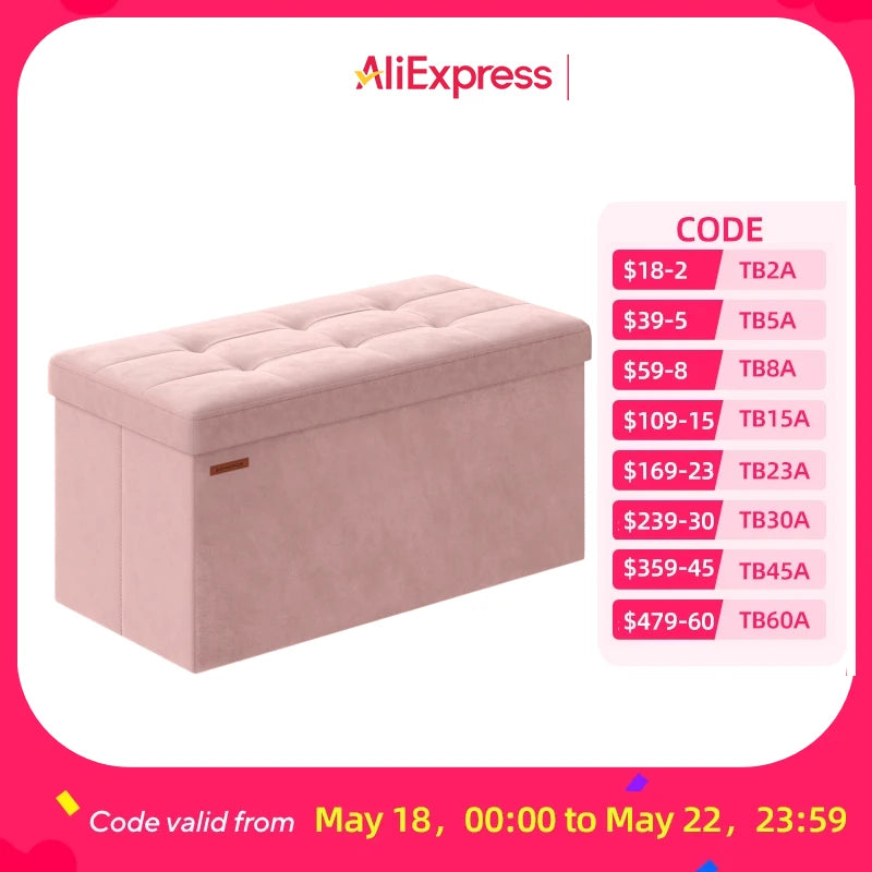 Velvet Storage Ottoman Bench 30" Foldable with Hidden Storage