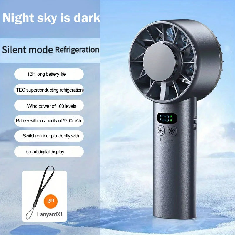 5200mAh Portable Mini Handheld Fan with LED Display and Cooling