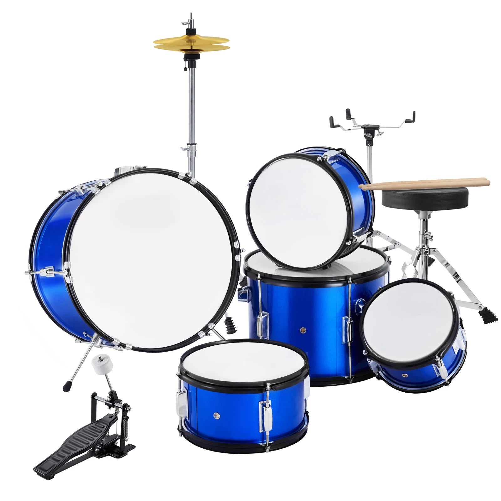 5-Piece Kids Drum Set 16'' Beginner Kit with Bass, Snare & Toms