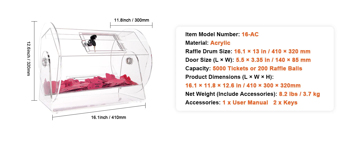 Raffle Drum Spinning Cage with Large Capacity for Events & Drawings