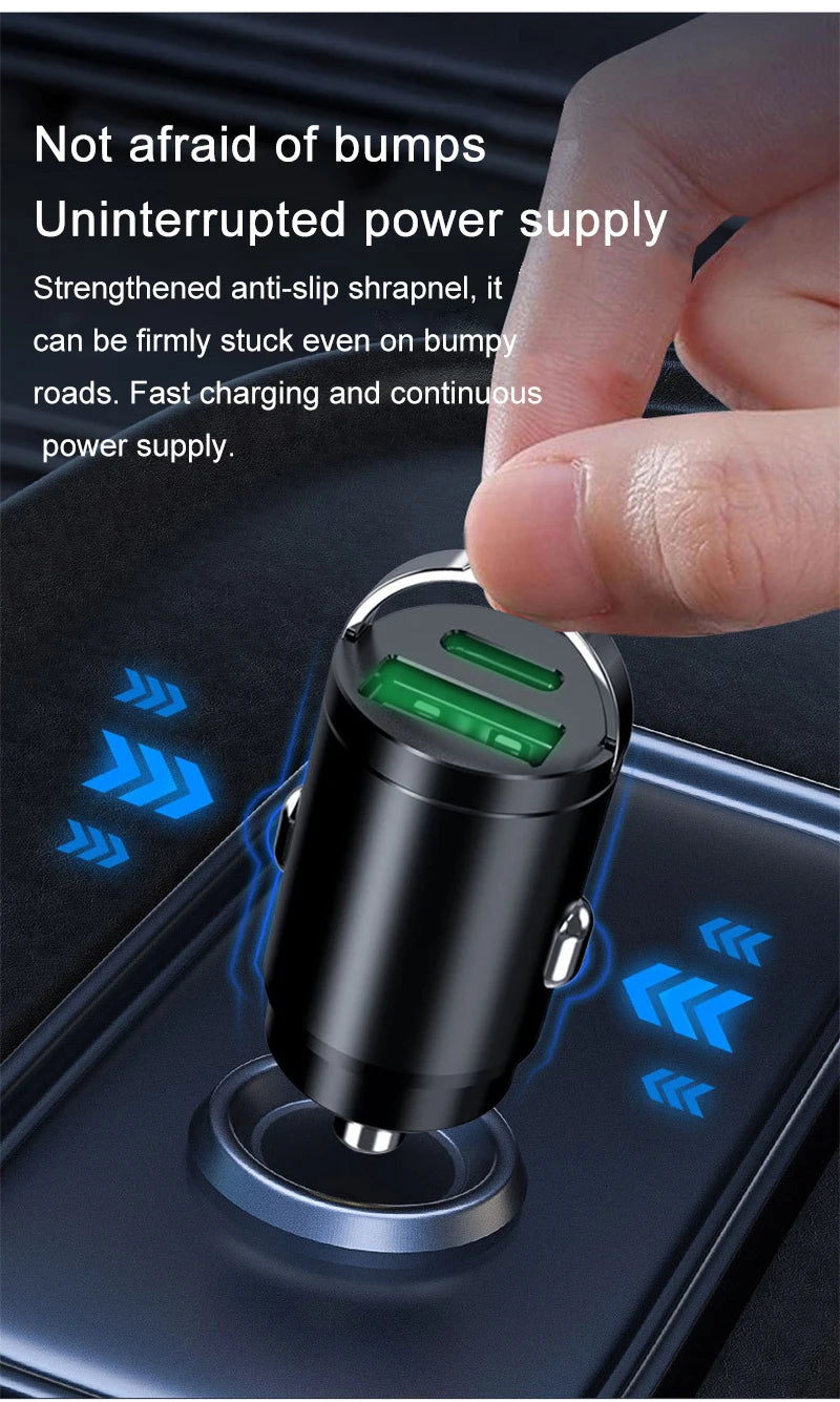 200W Mini Car Charger Fast Charging for iPhone QC3.0 Mini PD USB Type C Car Mobile Phone Charger for Xiaomi Samsung Huawei