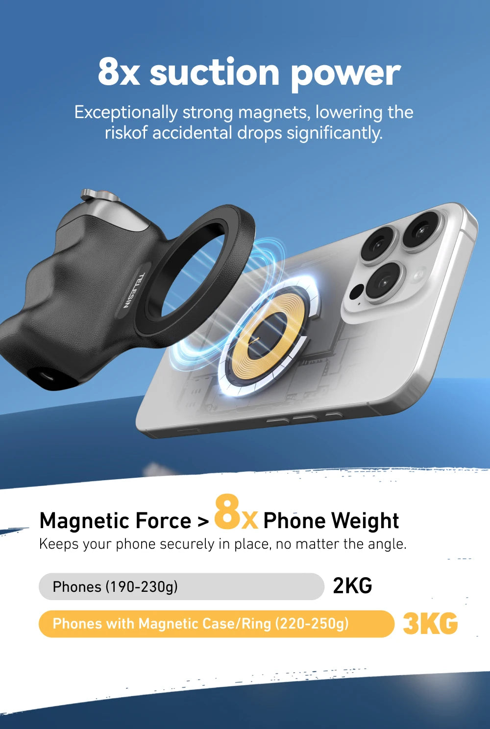 Poignée magnétique pour téléphone avec télécommande et contrôle Bluetooth