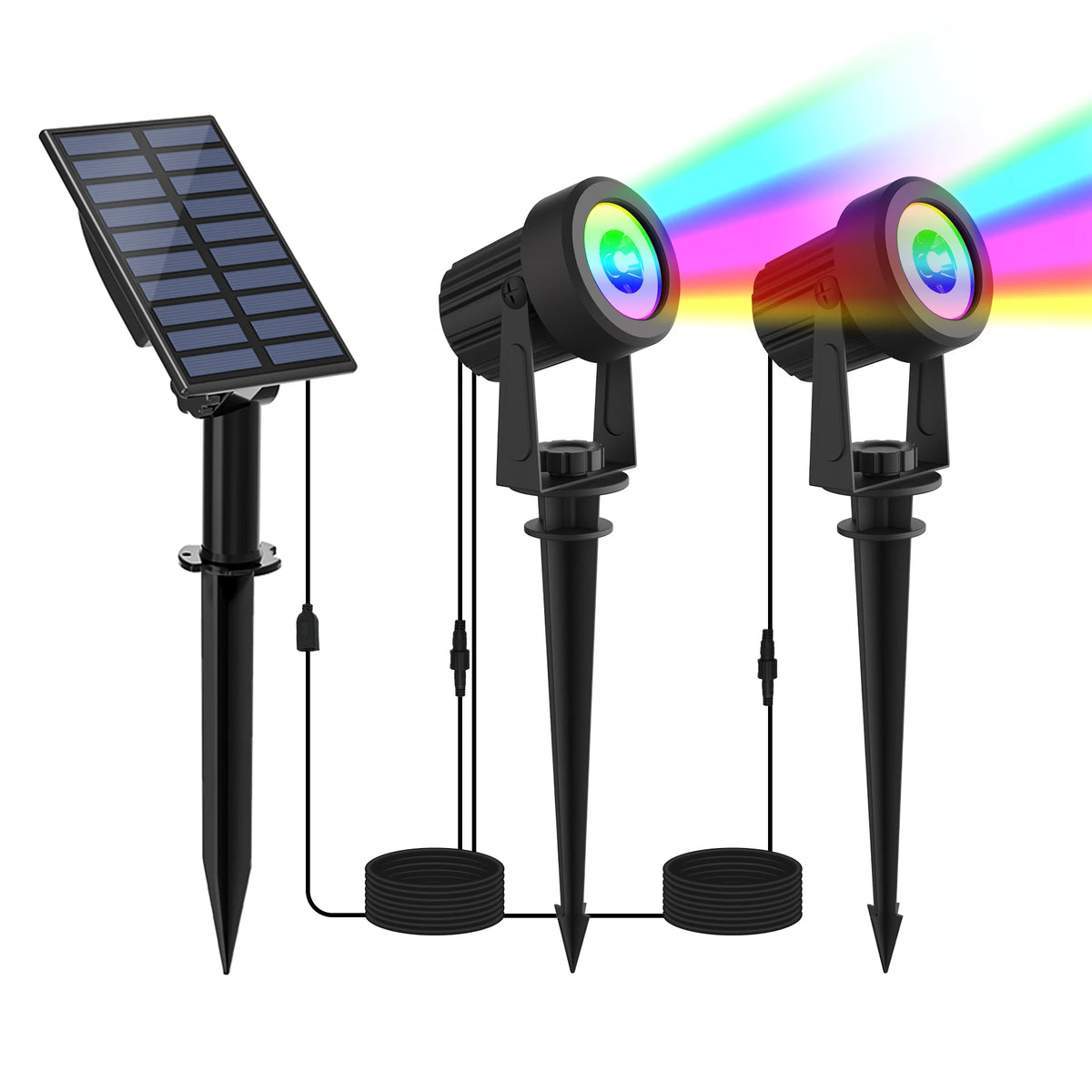 RGB solární zahradní reflektory, IP65, 1–6 světel
