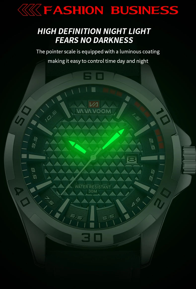 VA VA VOOM Men Casual Sport Military Quartz Calendar Wrist Watch for Man Business Leather Waterproof Male Clock Relogio Masculin 