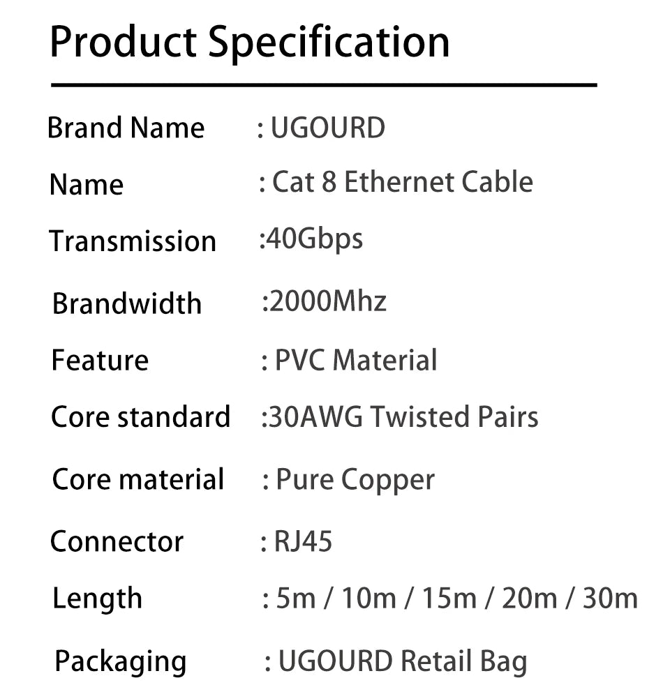 Flat Cat8 RJ45 Ethernet Cable - Length Options