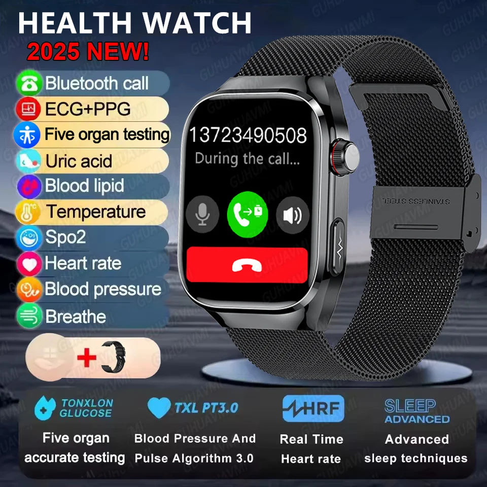 2025New Micro Physical Examination Smart Watch For Men Uric Acid Body Fat Five Organ Health Watches Bluetooth Call SmartBracelet 