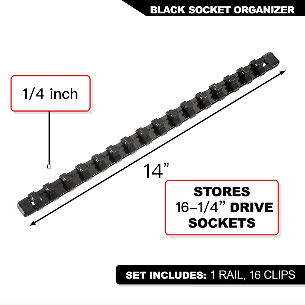 Socket Organizer Set 1/4-Inch 3/8-Inch 1/2-Inch Socket Organizer for Tool Box Drawer Drive Socket Trays, Socket Holder Clip Rail
