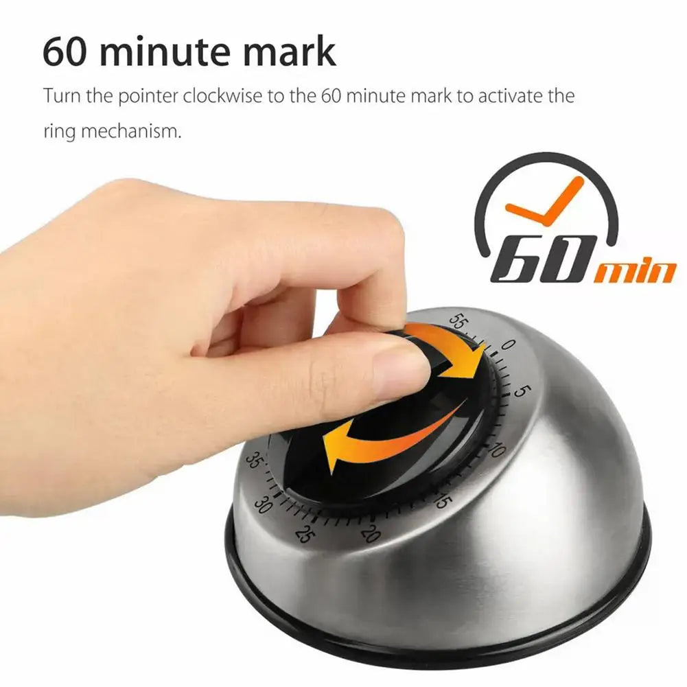 Stainless Steel Mechanical Kitchen Timer with Magnetic Base